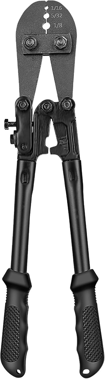 TooTaci Wire Rope Crimping Tool Kit, Include Cable Crimping Tool and Wire Rope Cutter, 14 in Wire Rope Swaging Tool for Crimping Loop sleeve from 1/16-inch to 1/8-inch
